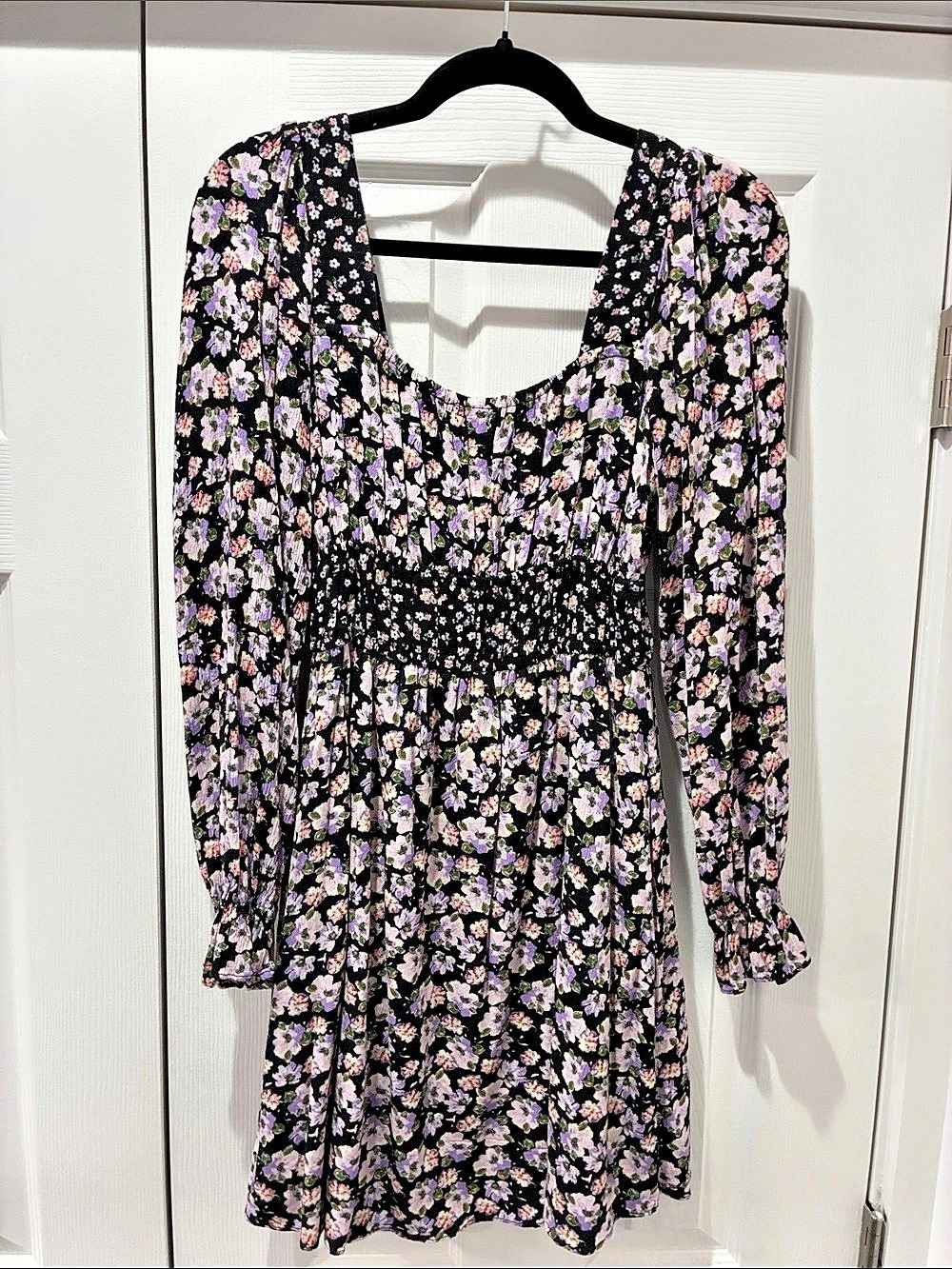 SO Floral Long Sleeve Short Dress Black Size Small